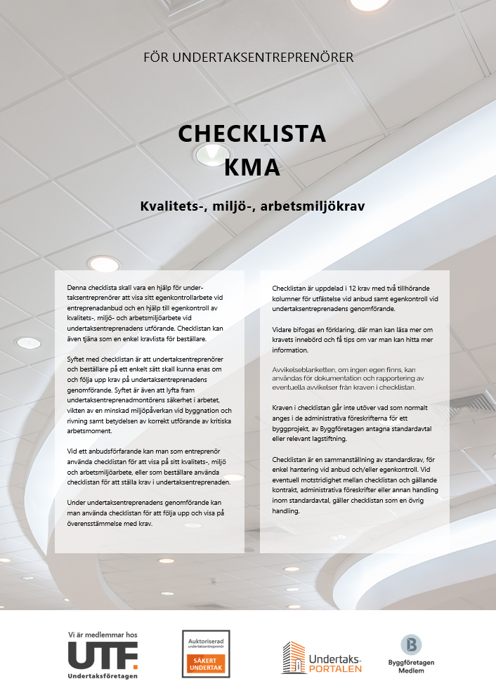Framsida på KMA-checklista